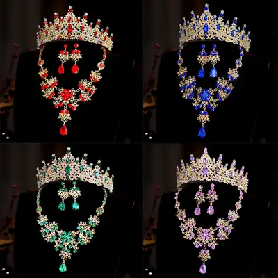 Korean Bridal Crown Set with Earrings & Necklace