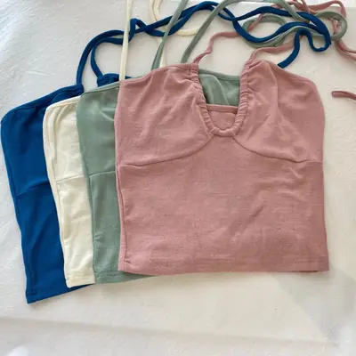 Blue Halter Drawstring Tube Top for Women