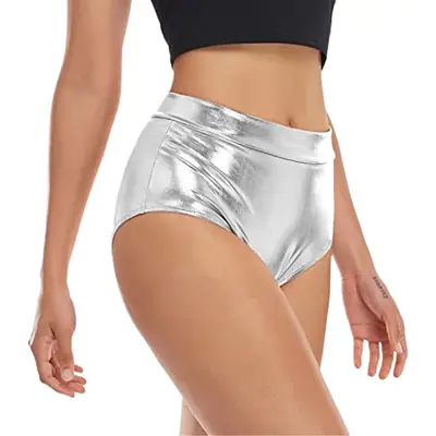 Metallic High Waist Hip-Lifting Shorts Women Sexy Dance Bottom