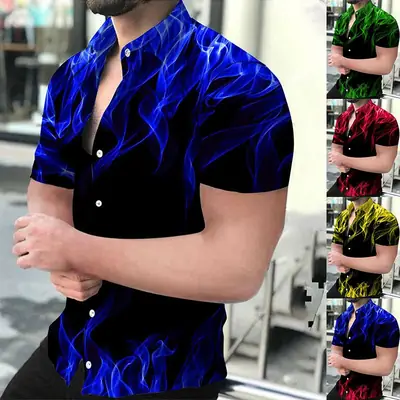 3D Printed Green Flame Shirt for Men