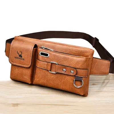 Men's Black Crossbody Phone Waist Bag with Strap