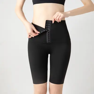 Women's Black Buttoned Waist-Cinching Shorts