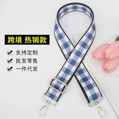 Crossbody Bag with Adjustable Blue Plaid Strap