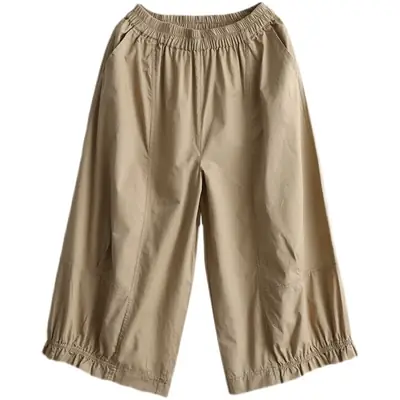 Women's Literary Retro Pure Cotton Wide Leg Pants Large 2025