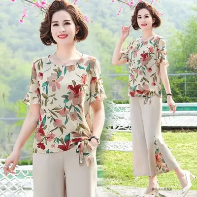 Mother Summer Floral T-Shirt Large Loose Sleeve