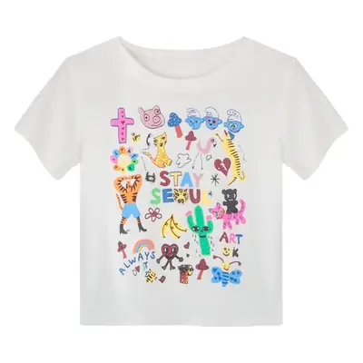 Women Graffiti Print T-Shirt White 2025