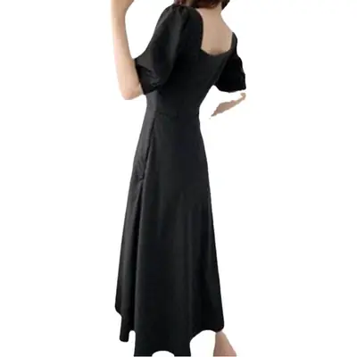 Women's Maroon Puff Sleeve Skirt Dress