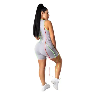 European American Women's Amazon Explosions Slim White Sexy Irregular Contrast Color Sports Jumpsuit Cross Border