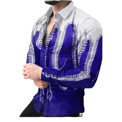 Men's 3D Printed Geometric Shirt White Black Long Sleeve