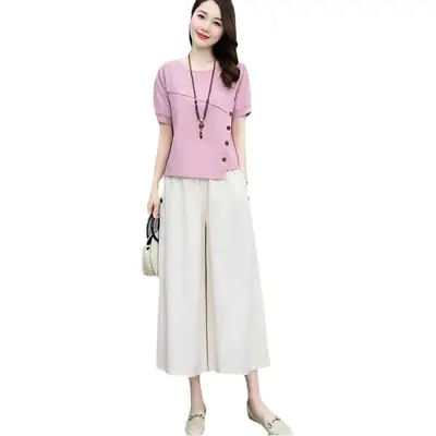 Women 2-Piece Pink White Summer Casual Outfit