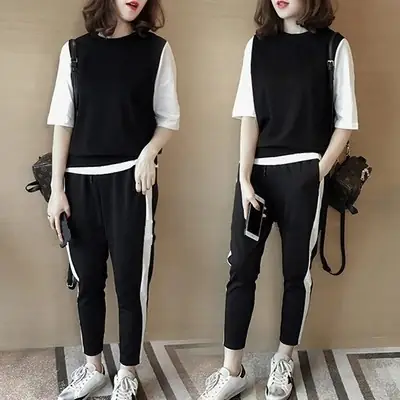 2023 Summer Women Black White Track Pants Set