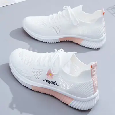 Women's White Daisy Sneakers Mesh Casual