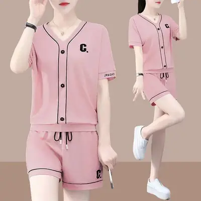 Women Summer Two-Piece Ice Silk Shorts Set