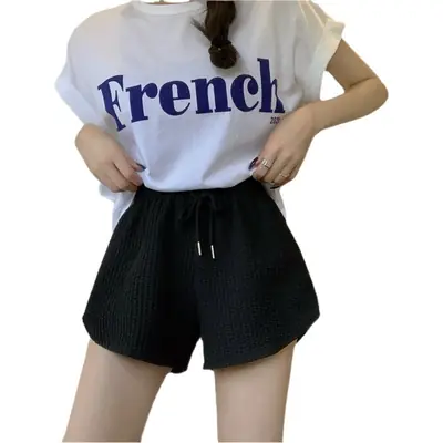 Black Ribbed High Waist Shorts for Women