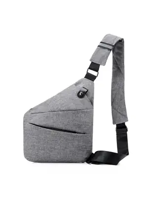 Gray Men's Chest Bag with Zip & Plaid Pocket