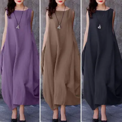 Spot 2023 Sleeveless Round Neck Dress Purple Brown Black Large