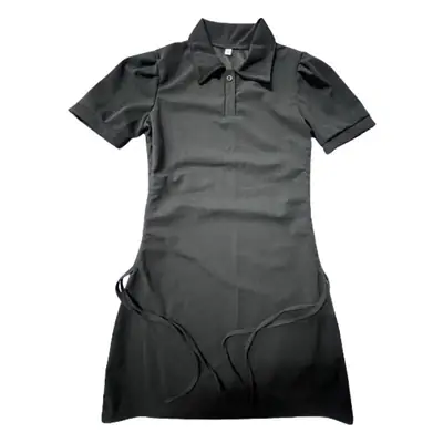 Women Pink Polo Collar Dress Short Sleeve Slim Fit