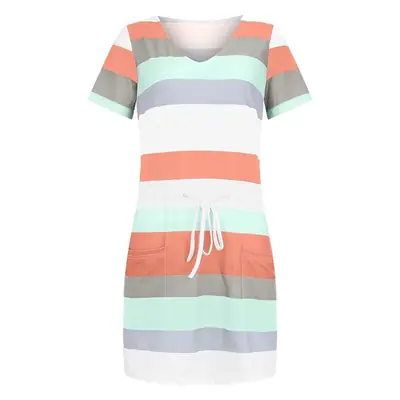 Women's Green White Striped Drawstring Skirt Dress