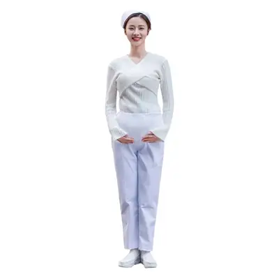 Nurse Pregnancy Pants White Pink Elastic Waist Large