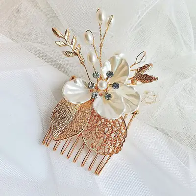 Golden Leaf Hair Comb for Bridal Accessories