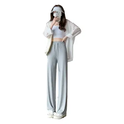 Women's Light Pink Wide Leg Pants Summer Casual High Waist
