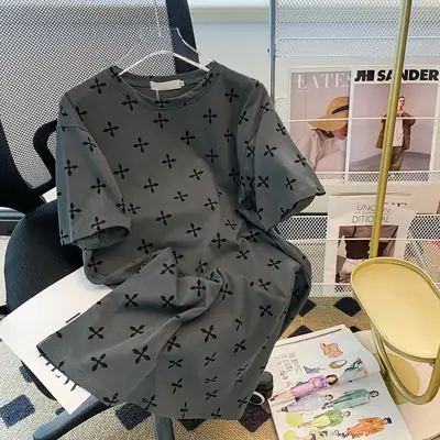 Women Printed Long Sleeve T-Shirt Grey Black Floral