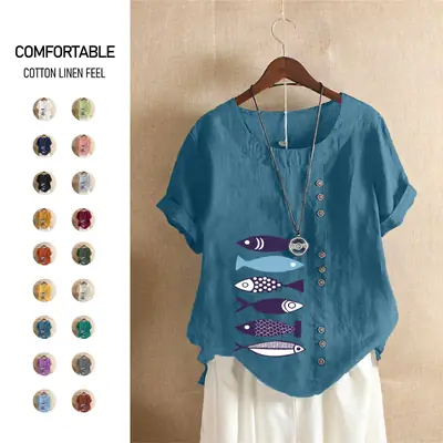 Purple Fish Print Plus Size T-Shirt for Women