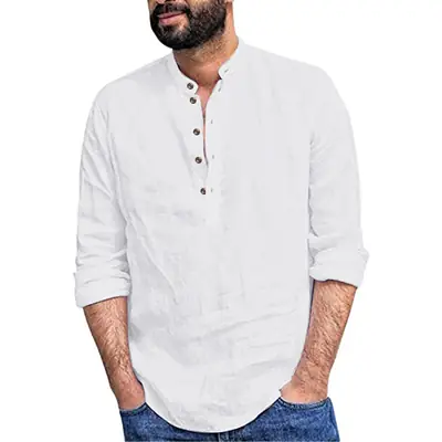 Men Black Linen Button Down Shirt 2022
