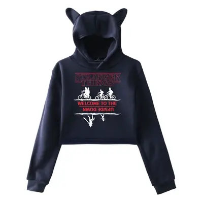 Stranger Things Hoodie Set White Cat Ears Motorcycle Print