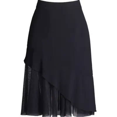 Black Mesh Skirt High Waist Mid Length Spliced
