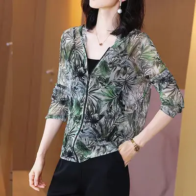 Women's Printed Thin Jacket Summer Thailand Zipper Sunscreen
