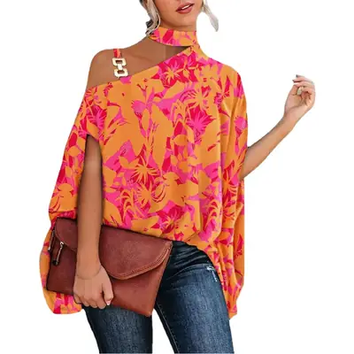 White Slant Collar Loose Top with Brown Crossbody Bag