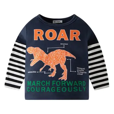Autumn Long Sleeve T-Shirt Cartoon Dinosaur Black White