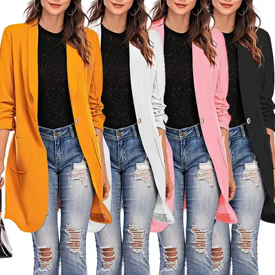 Women's 3-Qarter Sleeve Outwear Suit Jacket White