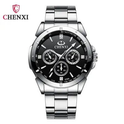 Chenxi Men Chronograph Watch Steel Band Black Dial