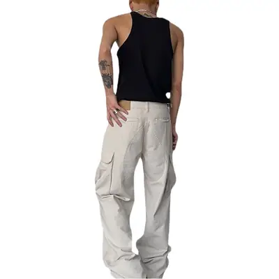 Black High-Waisted Loose Cargo Pants for Men Women