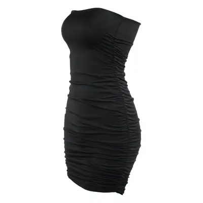 Black Pleated Wraparound Hip Dress for Women