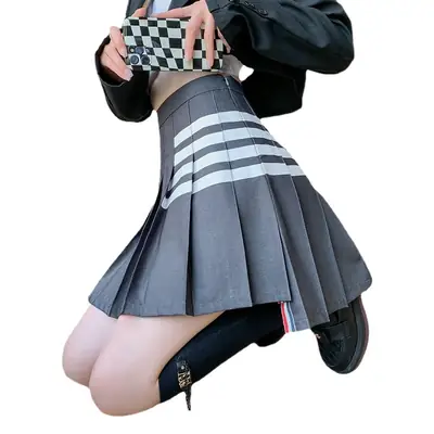 Women Pleated Skirt White Gray A-Line Shorts