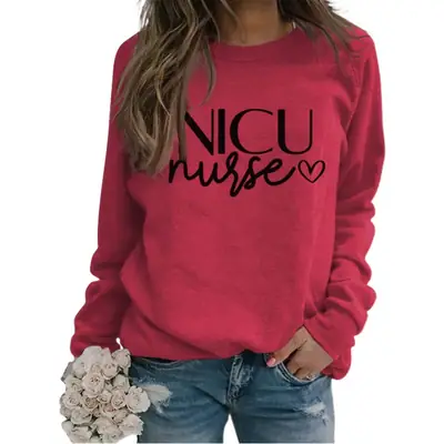 NICU NURSE Letters Round Neck Long Sleeve Sweatshirt for Women