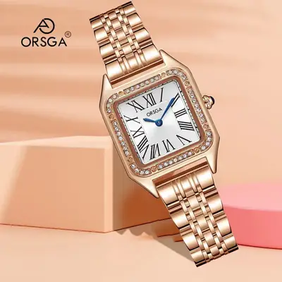 Omega Gold Square Watch for Women with Diamond Band