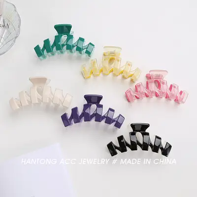 Two Color Big Wave Hair Clips Japanese Korean Bath Makeup Retro Color Matching Summer New Style Plate Hairpin