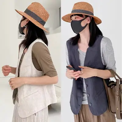 Women's 2024 Summer Linen Vest with Straw Hat