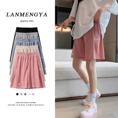 Women Ice Silk Shorts Summer High Waist Straight Pants