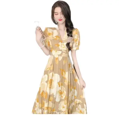 Summer 2022 Long Dress Salted Sweet Floral Dress for Girls