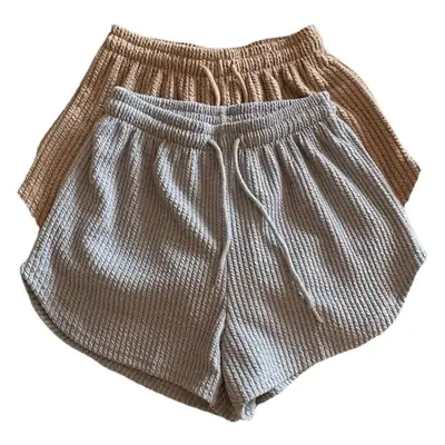 Women Black Waffle High Waist Shorts 2022