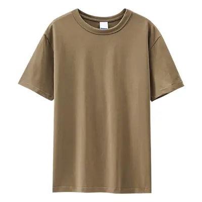 Men 270g Cotton T-Shirt Brown Short Sleeve Casual Top