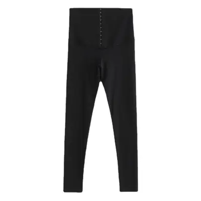 Black Buttoned Yoga Pants Nine Point Length Slimming Leggings