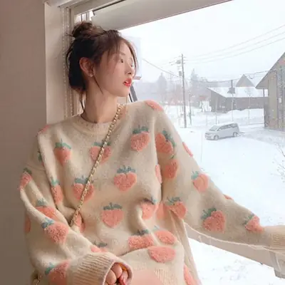 Peach Knitted Women's Pullover Sweater 2023 Winter