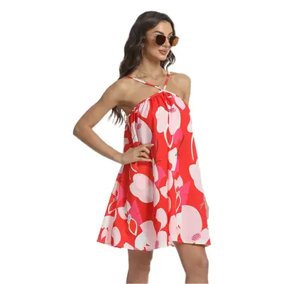 Red Floral Strapless Summer Dress for Women