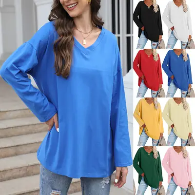 European American Oversized Women T-Shirt 2022 Multi Color V Neck